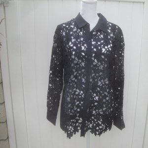 Banana Republic Blouse Lace Long Sleeve Preppy Classic Cotton Petite Large